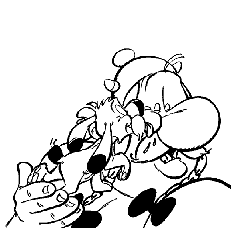 Il cane lecca il viso di Obelix disegno da colorare