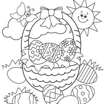 Il cesto di Pasqua e il sole disegno da colorare