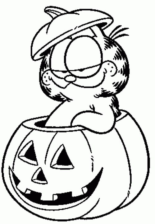 Il gatto Garfield nella zucca di Halloween disegno da colorare gratis