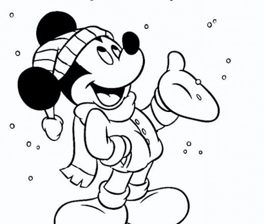 Il personaggio Topolino della Disney sotto la neve da colorare gratis