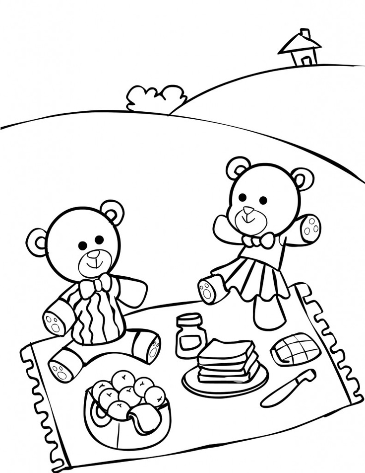 Il picnic con gli orsetti disegni da colorare