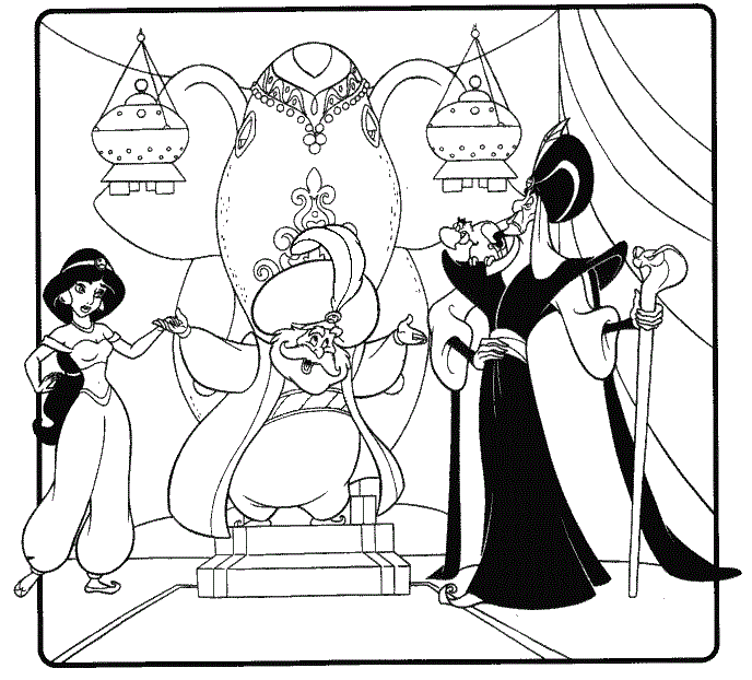 Il sultano, Jafar e Jasmine disegni da colorare gratis