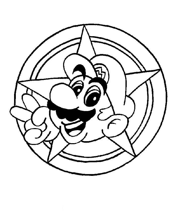Il volto di Super Mario in una stella stampa e colora gratis