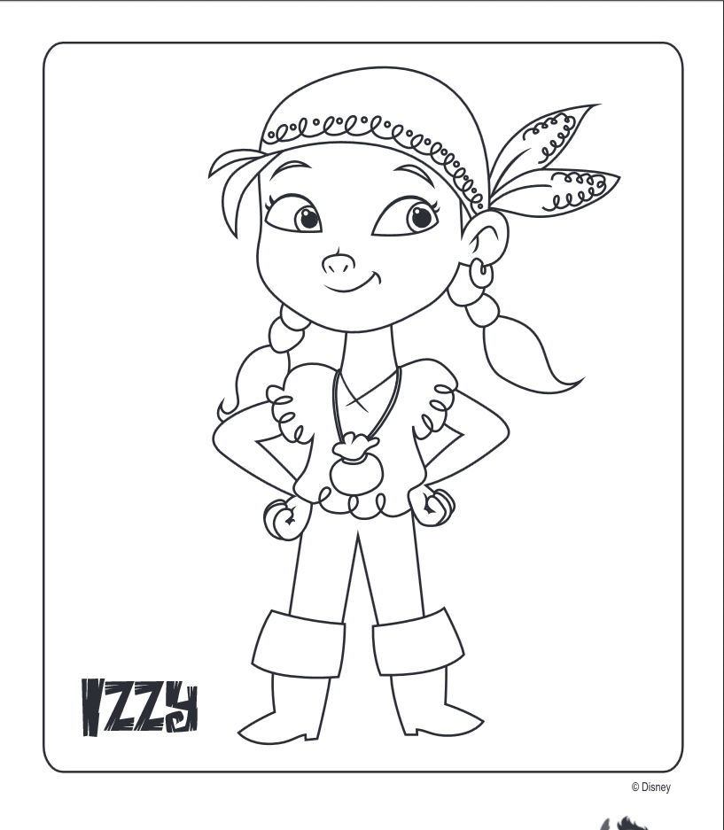 Izzy personaggio di Disney Jake e i pirati dell’ isola che non c’ è disegno da colorare per bambini
