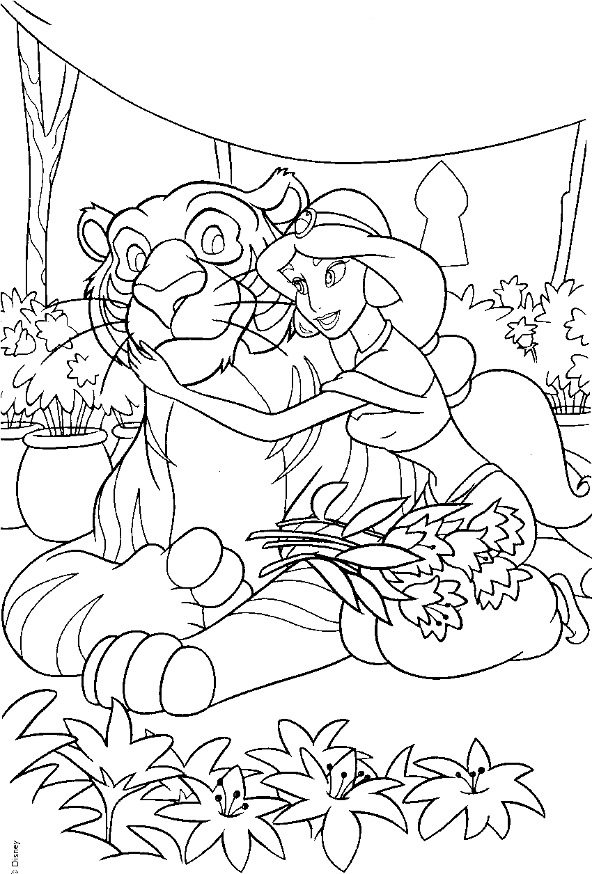Jasmine con la sua tigre disegni da colorare gratis