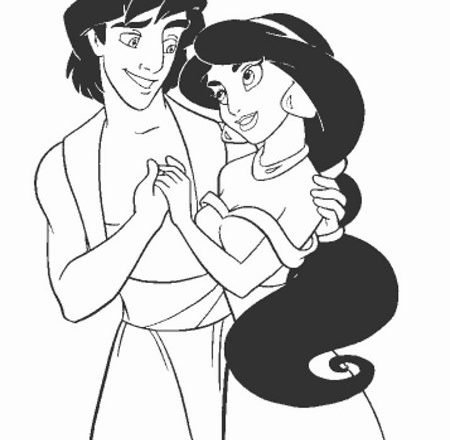 Jasmine e Aladdin 3 disegni da colorare gratis