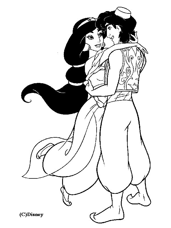 Jasmine e Aladdin 4 disegni da colorare gratis