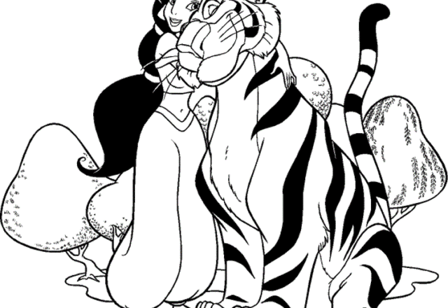 Jasmine e la sua tigre 2 disegni da colorare gratis