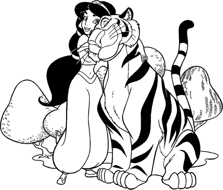 Jasmine e la sua tigre 2 disegni da colorare gratis