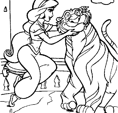Jasmine e la sua tigre 3 disegni da colorare gratis