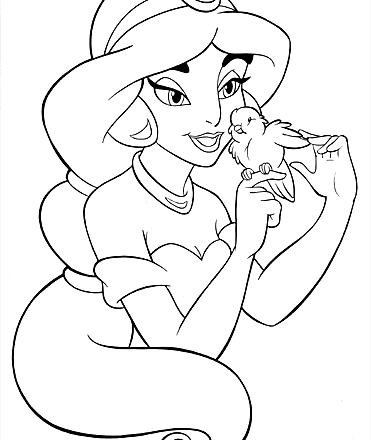 Jasmine e uccellino disegni da colorare gratis