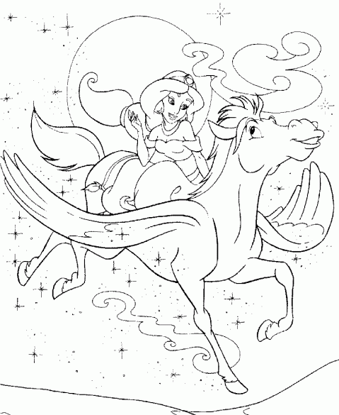 Jasmine sul cavallo disegni da colorare gratis