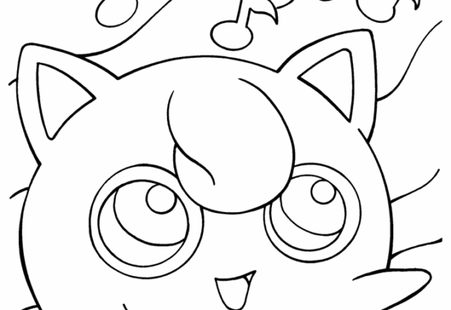 Jigglypuff canta fra le note musicali disegno Pokemon