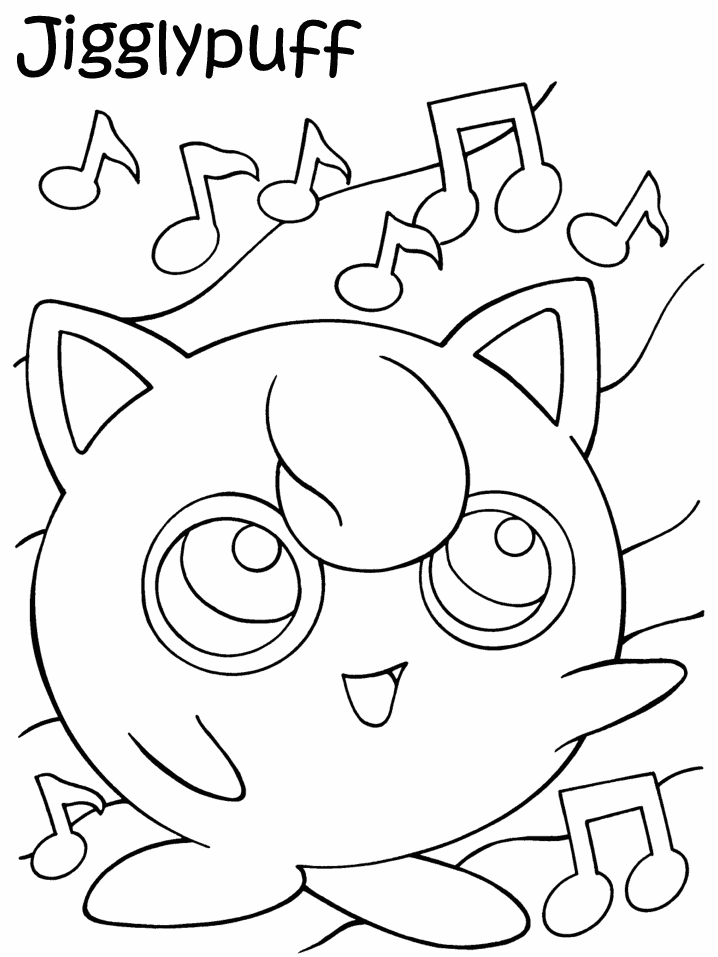 Jigglypuff canta fra le note musicali disegno Pokemon
