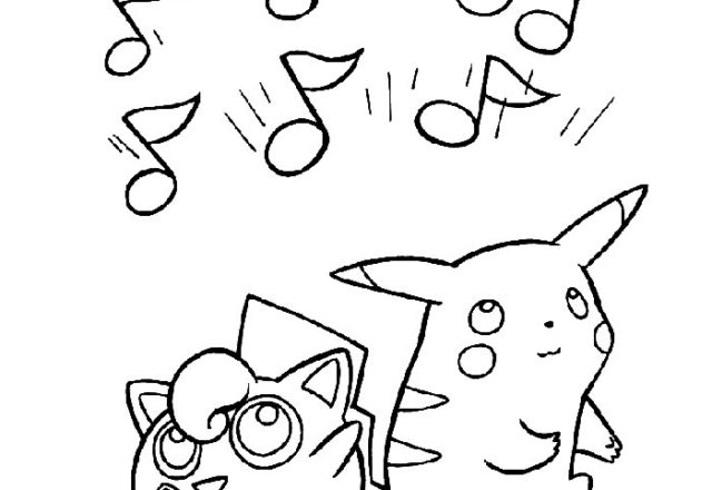Jigglypuff e Pikachu cantano insieme disegno