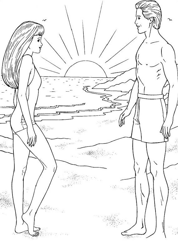 Ken e Barbie in spiaggia disegni da colorare mare