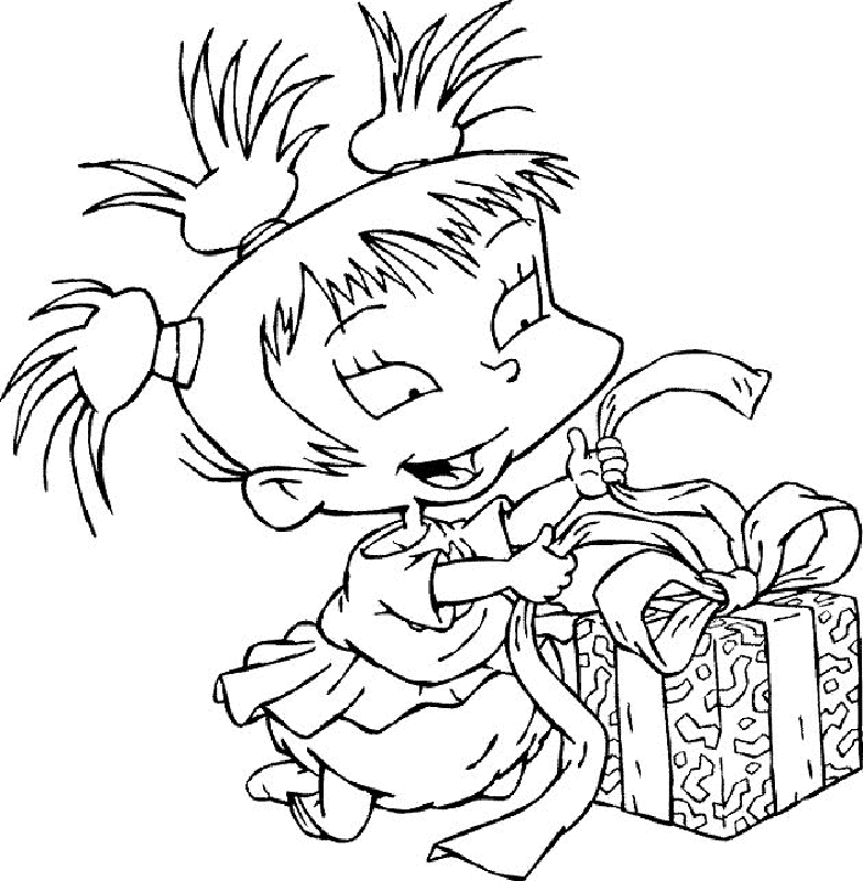 Kimi dal cartone animato I Rugrats scarta un regalo disegno da colorare