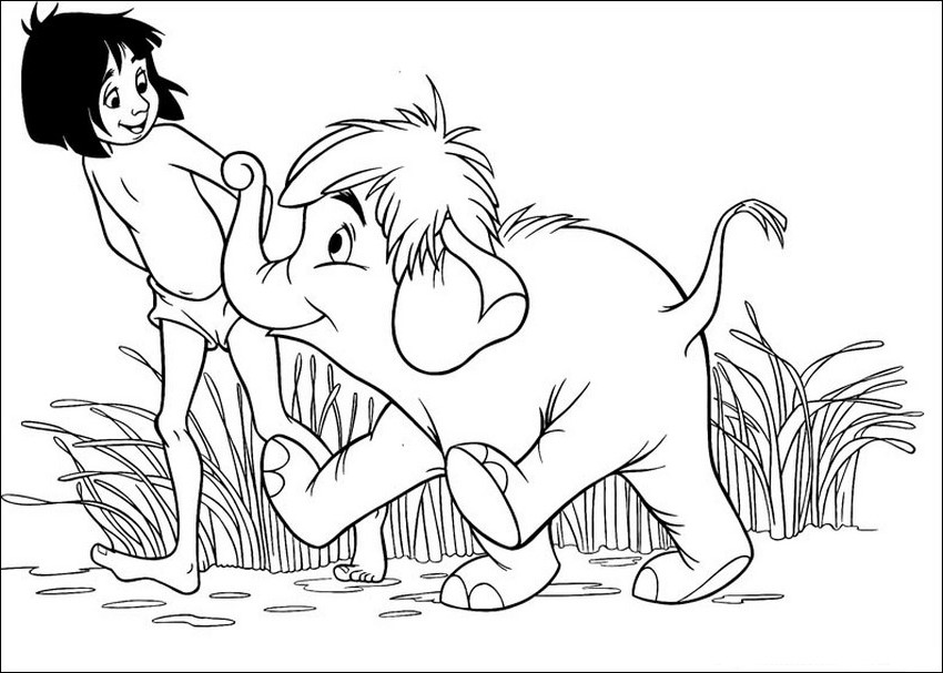 L’ Elefantino e Mowgli disegni da stampare per bambini