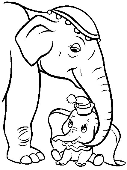 L’ elefantino Dumbo con la mamma disegni da colorare gratis