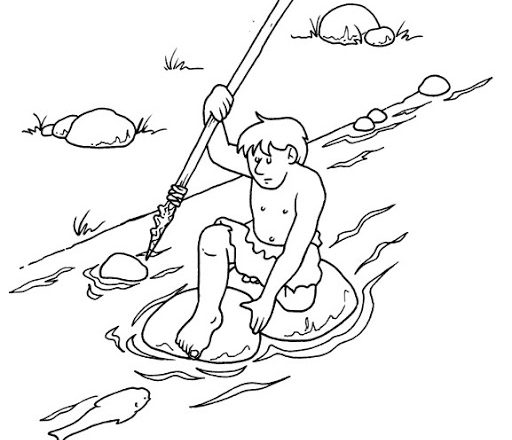 L’ uomo pescatore primitivo disegno da colorare
