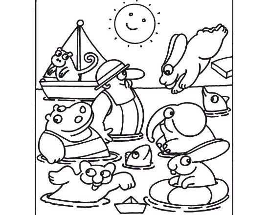 La Pimpa e i suoi amici al mare disegno da colorare per bambini piccoli