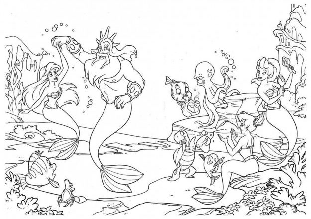 La Sirenetta e tutti i protagonisti disegni da colorare mare