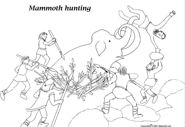 La caccia al mammut disegni da colorare preistoria