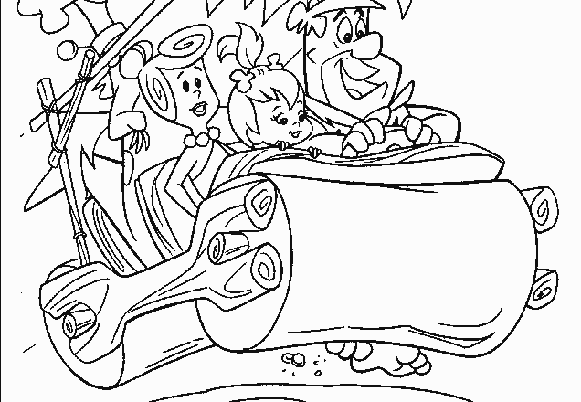 La famiglia Flintstones in automobile disegno da colorare gratis