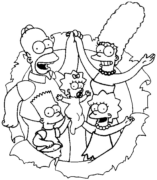 La famiglia Simpson dalla parete disegno da colorare