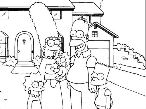 La famiglia Simpson davanti casa da stampare e da colorare