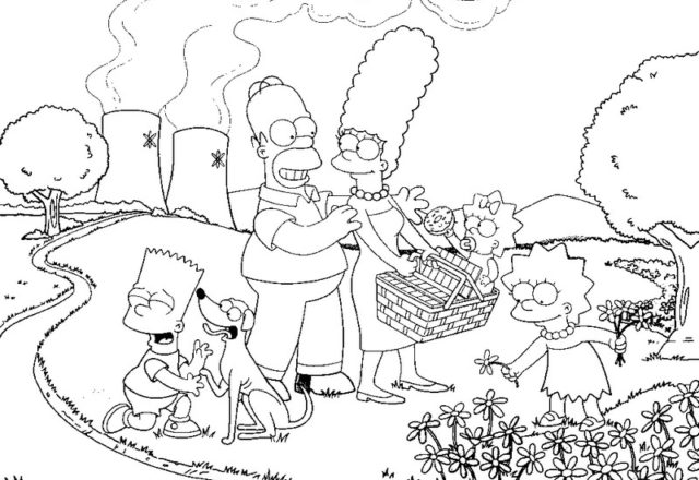 La famiglia Simpson picnic nel bosco disegno