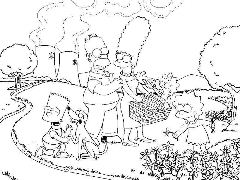 La famiglia Simpson picnic nel bosco disegno