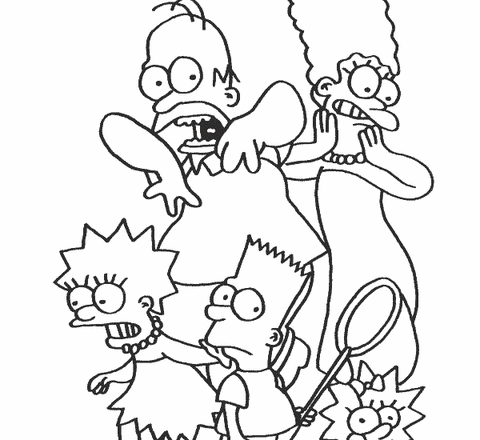 La famiglia Simpson spaventata disegno da colorare
