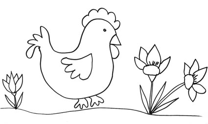La gallina tra i fiori disegno da colorare