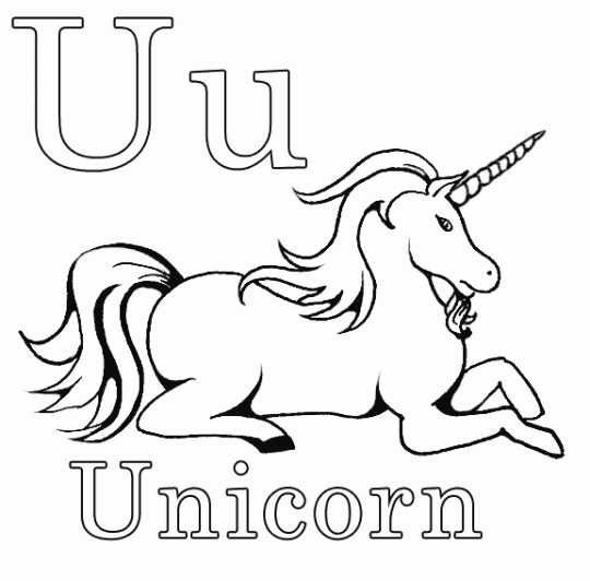 La lettera U è per Unicorno disegno da colorare