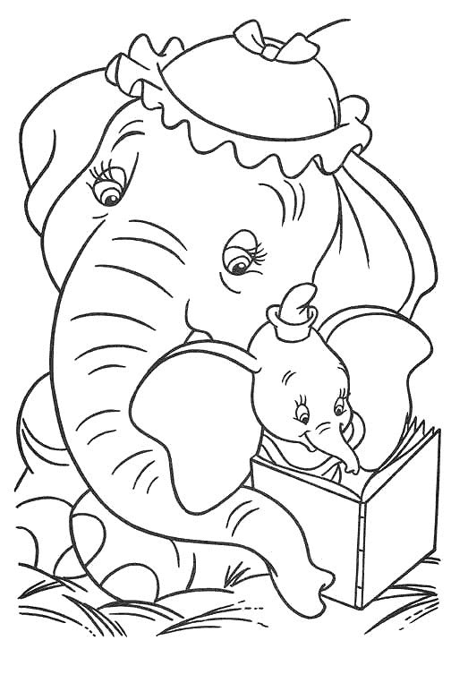 La mamma e DUmbo leggono una favola insieme disegni da colorare