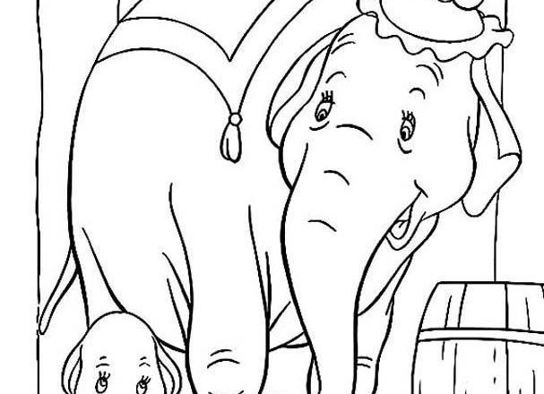 La mamma e il piccolo elefante Dumbo felici disegni da colorare