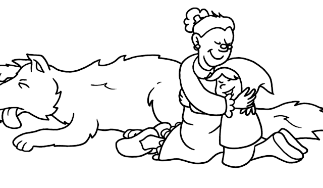 La nonna e Cappuccetto Rosso che si abbracciano disegni da colorare gratis