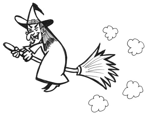 La strega sulla scopa volante disegno da colorare Halloween