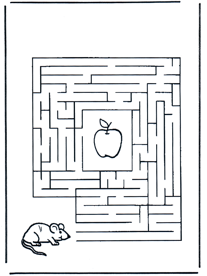 Labirinto da stampare con il topo e la mela