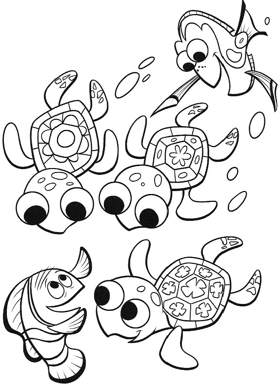 Le tartarughe e Marlin disegni da colorare Alla ricerca di Nemo
