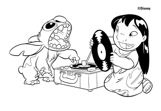 Lilo and Stitch e il giradischi disegno da colorare