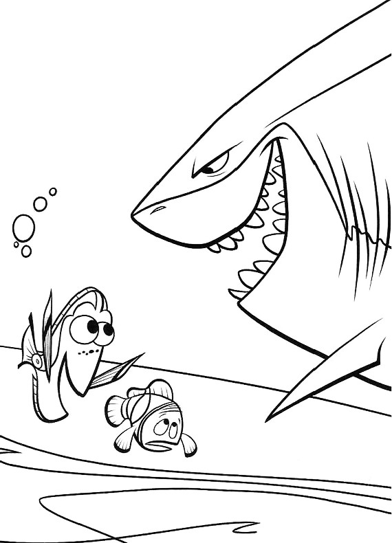 Lo squalo del film Disney Alla ricerca di Nemo da colorare per bambini