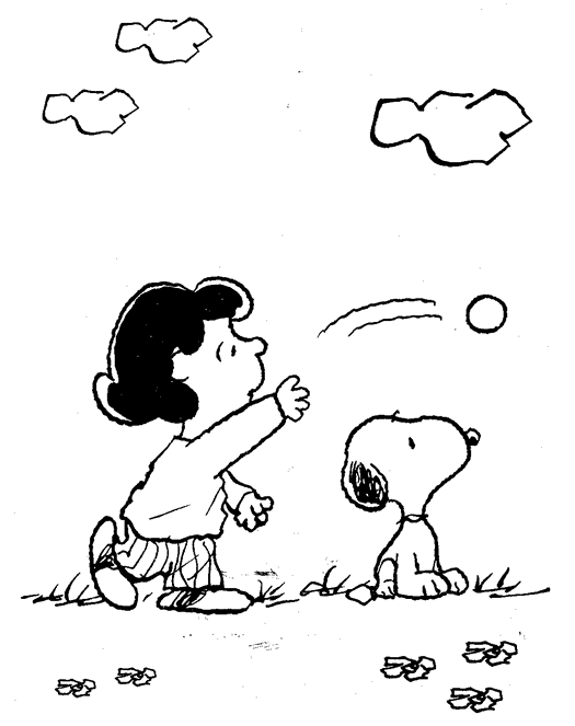 Lucy lancia una palla a Snoopy disegno da colorare Charlie Brown