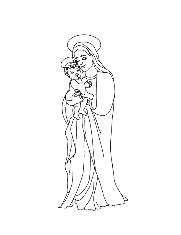 Madonna con bambino disegno per bambini da colorare