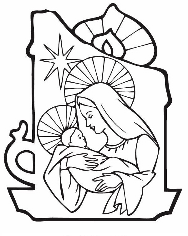 Madonna con bambino in forma di candela da colorare