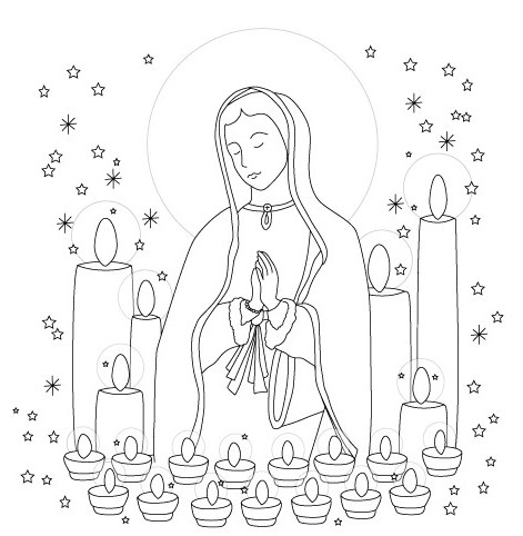 Madonna con candele disegno da stampare e da colorare per bambini e ragazzi