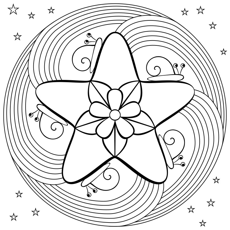 Mandala disegno da colorare gratis 128 per bambini con stella marina