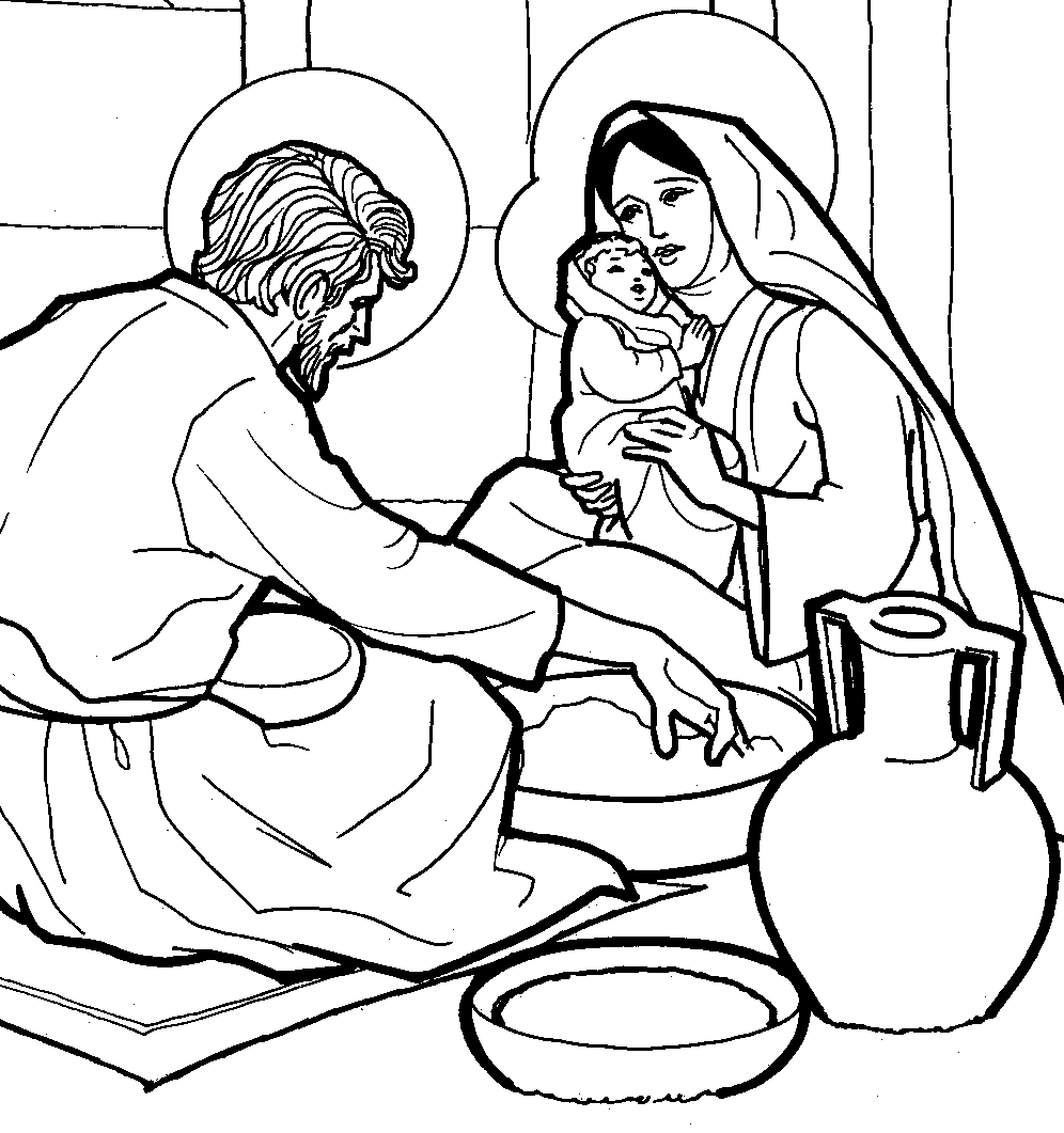 Maria Giuseppe e Gesù bambino disegno da colorare