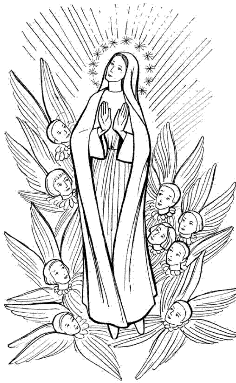 Maria e gli Angeli disegni da colorare Religione